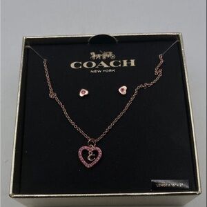 Coach Pink Heart Necklace Set